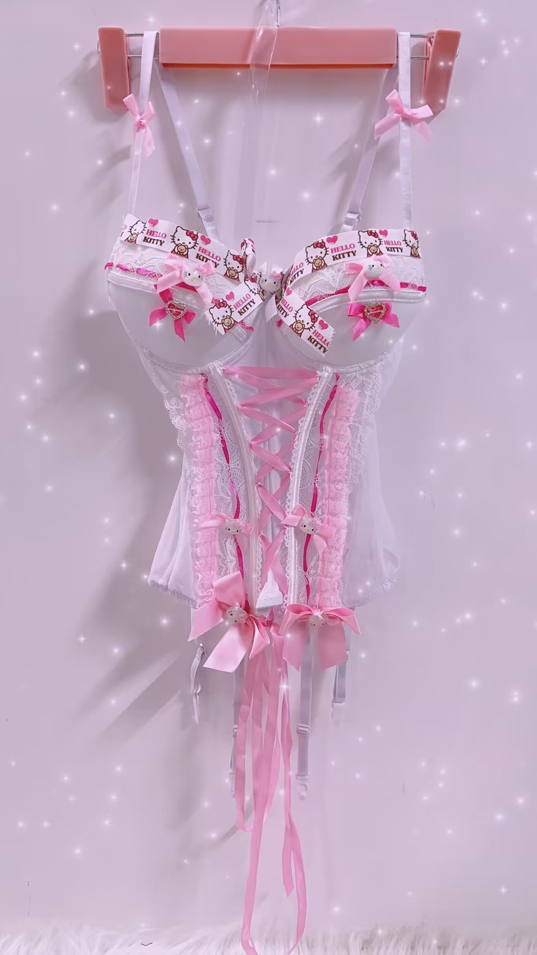 Women's Tanks Camis Kawaii Tank Topsfairy grunge halter topy2k clothes y2k crop top gothic clothes y2k top Pink tops laceTops cute tops Lolita to