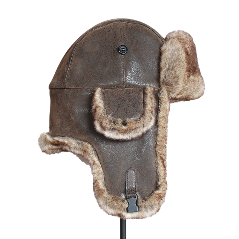 Bomber Hats Winter Men Warm Russian Ushanka Hat with Ear Flap Pu Leather Fur Trapper Cap Earflap D19011503