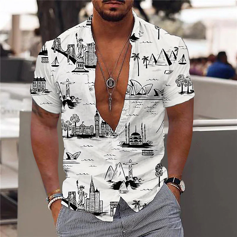 Men's Dress Shirts Cotton Coconut Tree Beach Vacation Party Shirt Summer Hawaiian Casual Fashion Street Short Sleeves 230707