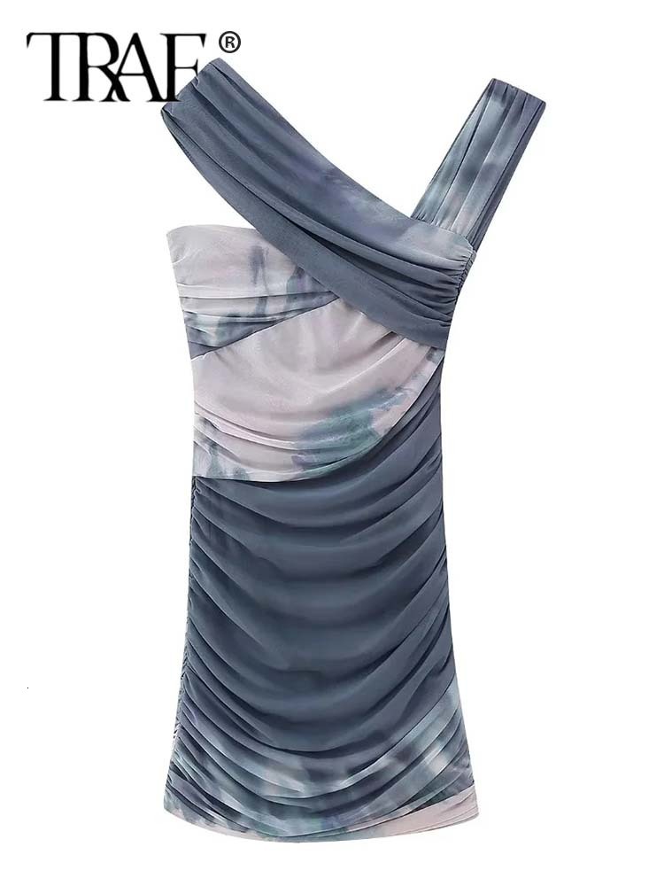 Urban Sexy Dresses TRAF Print Mini Dress Women Sleeveless Slip Maxi Dress Woman Tie Dye Summer Women's Dresses Asymmetric Backless Evening Dresse