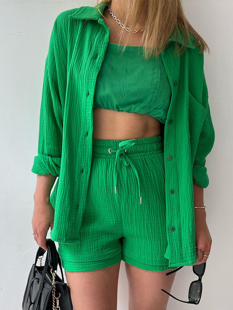 Women's Two Piece Pants Oversized Shirt Shorts Two Piece Sets Women Spring Cotton Tops With Loose High Waist Shorts Suit Fashion Streetwear Outfi