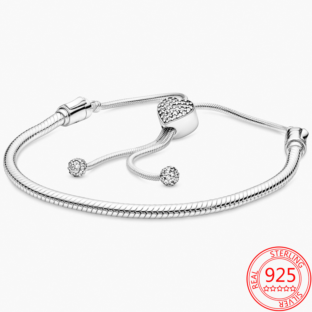 925 Silver Glitter Star and Heart Sliding Buckle Bracelet DIY Women's Bracelet Gift Production Free Delivery