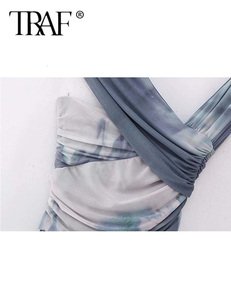 Urban Sexy Dresses TRAF Print Mini Dress Women Sleeveless Slip Maxi Dress Woman Tie Dye Summer Women's Dresses Asymmetric Backless Evening Dresse