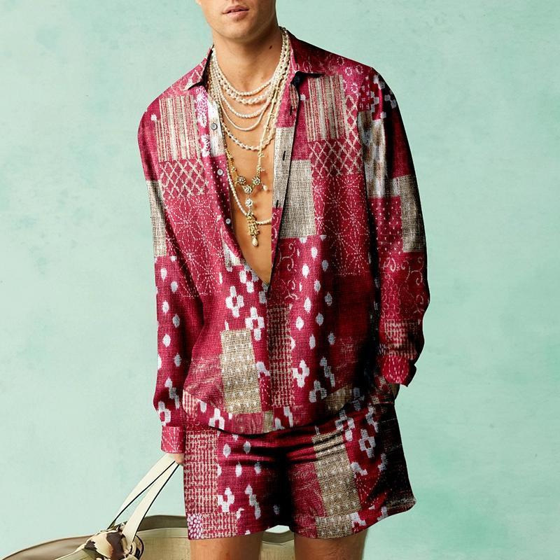 Men's Tracksuits Fashion 3D Print Two Piece Set Men Long Sleeve Lapel Shirts And Shorts Casual Loose Suits Summer Hawaiian Beach Outfits Male 230