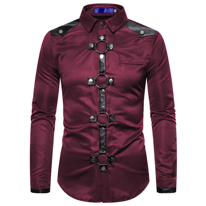 Men's Dress Shirts Gothic Rivet Long Sleeve Tops Retro Medieval Renaissance Victorian Blouse Steampunk Casual Cotton Shirt 230707