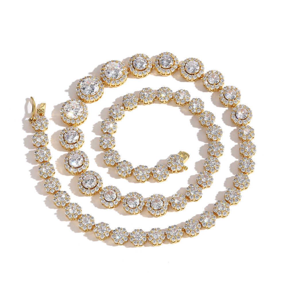 7-12mm Wide Gradual Size Flower Shape Circular Mix And Match Zircon Tennis Necklace Hip Hop Couple Male Female Silver Color Aesthetic Wolf Tide Jewelr