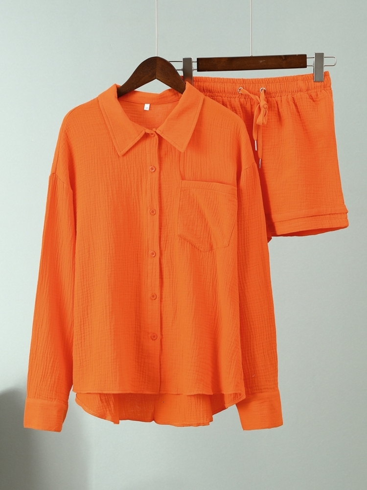 Women's Two Piece Pants Oversized Shirt Shorts Two Piece Sets Women Spring Cotton Tops With Loose High Waist Shorts Suit Fashion Streetwear Outfi