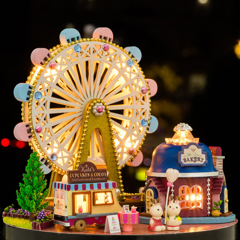 Novelty Items Handmade DIY Craftsmanship Wooden Music Box Ornaments Creative City In The Sky Music Box Christmas Birthday Gift For Girlfriend 230707