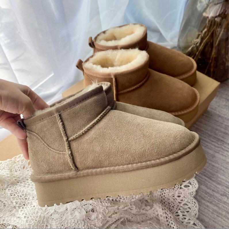 2023 Ultra Mini Boot Designer Womans Platform Snow Boots Australia Fur Warm Shoes Real Leather Chestnut Ankle Fluffy Booties For Women