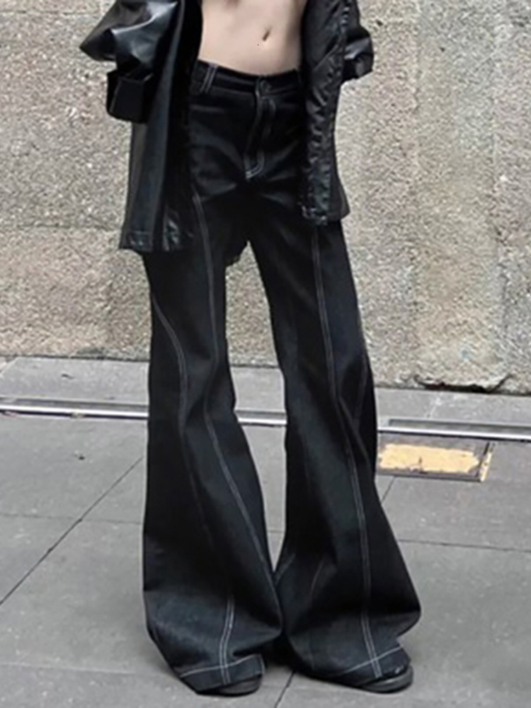 Men s Pants Goth Dark Mall Gothic Harajuku Streetwear Flare Grunge Punk Low Waist Baggy Women Jeans Y2k Techwear Fashion Black Bottoms 230707