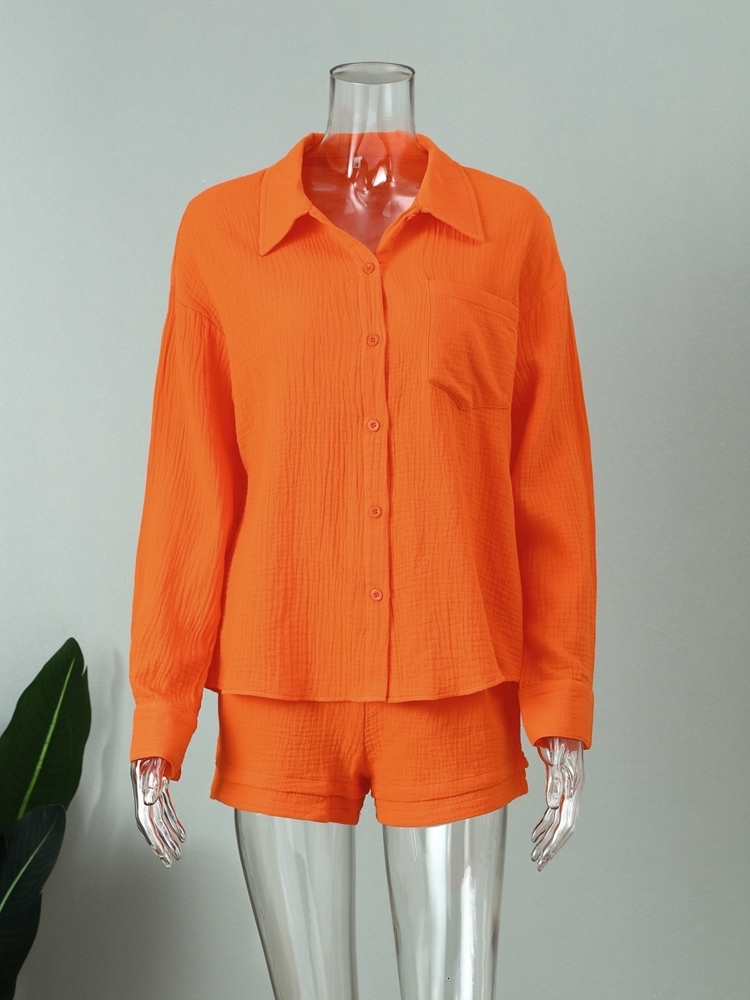 Women's Two Piece Pants Oversized Shirt Shorts Two Piece Sets Women Spring Cotton Tops With Loose High Waist Shorts Suit Fashion Streetwear Outfi