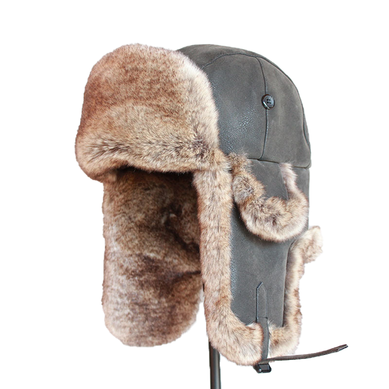 Bomber Hats Winter Men Warm Russian Ushanka Hat with Ear Flap Pu Leather Fur Trapper Cap Earflap D19011503