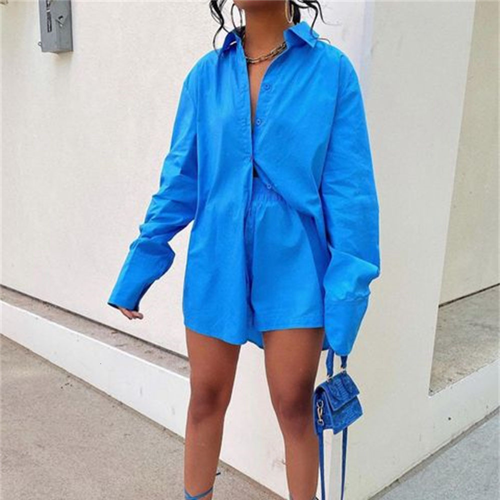 Women's Two Piece Pants Women Tracksuits Shirt With Mini Shorts Cotton Two Pieces Sets Fashion Clothing Outfits Women Blouses Fashion Tracksuits 