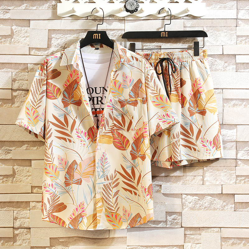 Men's Tracksuits 2023 Summer Palm Tree Floral Shirt Beach Short Sleeve Suit Casual Hawaii Trend Print Sets Men Shorts Clothing Set 230707