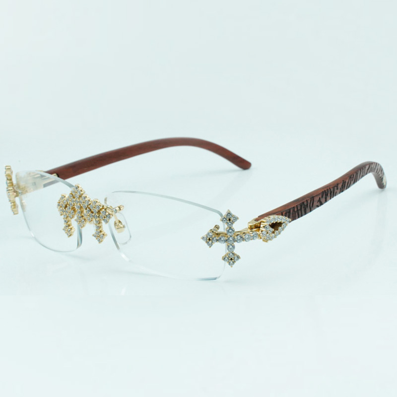 Cross Diamond tiger Wood Eyeglass Frame 3524012 with 56mm clear Lens