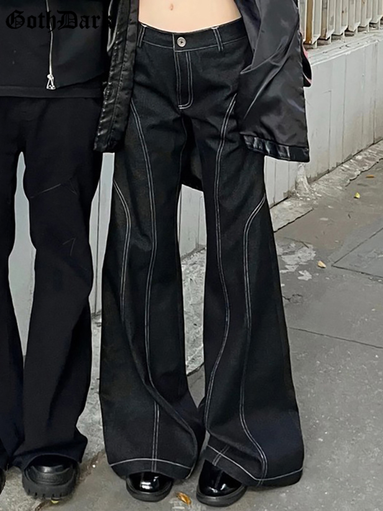 Men s Pants Goth Dark Mall Gothic Harajuku Streetwear Flare Grunge Punk Low Waist Baggy Women Jeans Y2k Techwear Fashion Black Bottoms 230707