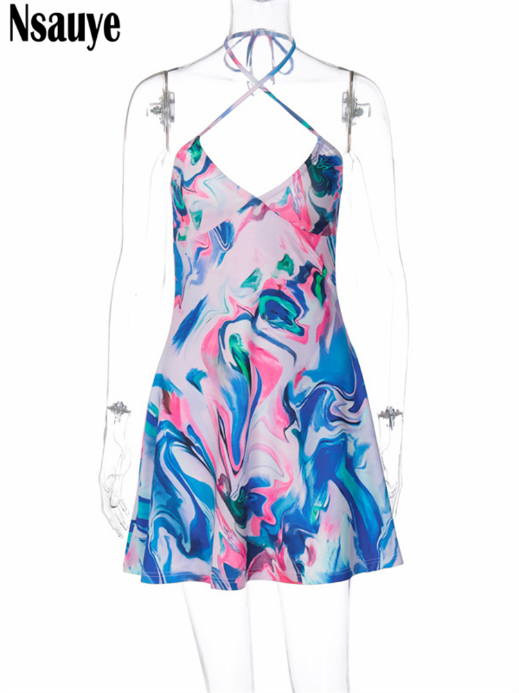 Urban Sexy Dresses Nsauye Dress Woman Bodycon Print Y2K Summer Fashion Party Night Backless Sexy Mini Club Elegant Beautiful Women's Dress 230707