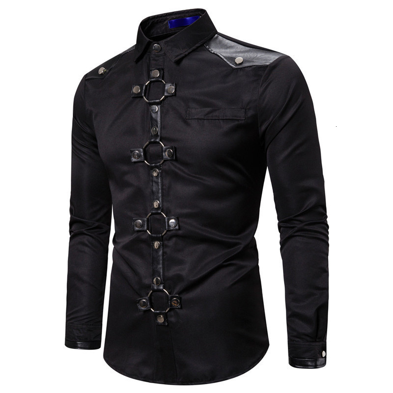 Men's Dress Shirts Gothic Rivet Long Sleeve Tops Retro Medieval Renaissance Victorian Blouse Steampunk Casual Cotton Shirt 230707