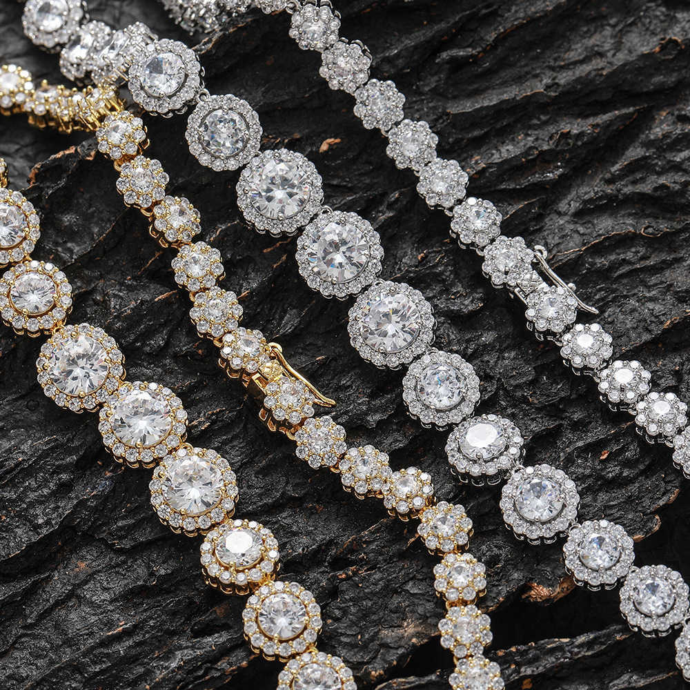 7-12mm Wide Gradual Size Flower Shape Circular Mix And Match Zircon Tennis Necklace Hip Hop Couple Male Female Silver Color Aesthetic Wolf Tide Jewelr