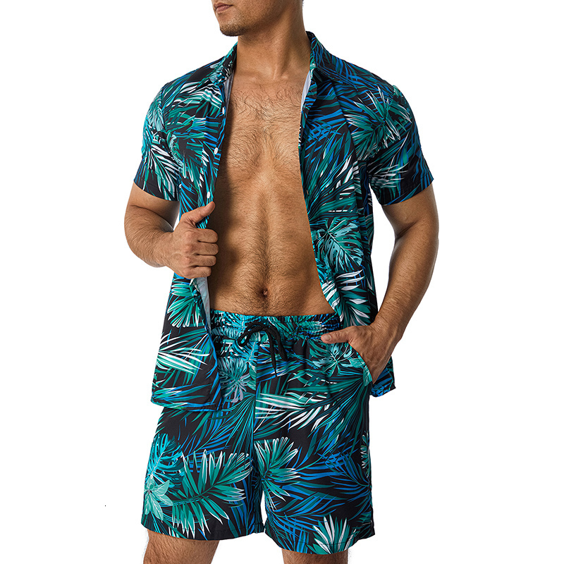 Men's Tracksuits Mens Fashion Print Sets Lapel Short Sleeve Casual Shirt Beach Shorts Set Summer Vacation Hawaiian Suits 2023 230707
