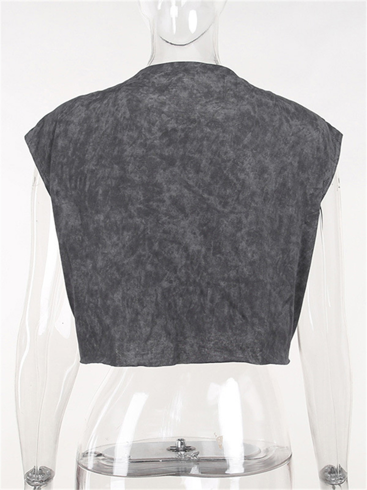 Women's TShirt 2023 y2k Clothes for women Streetwear Gray O Neck T Shirts Casual Print graphic Crop Tops Sleeveless Green Tees Summer 230707