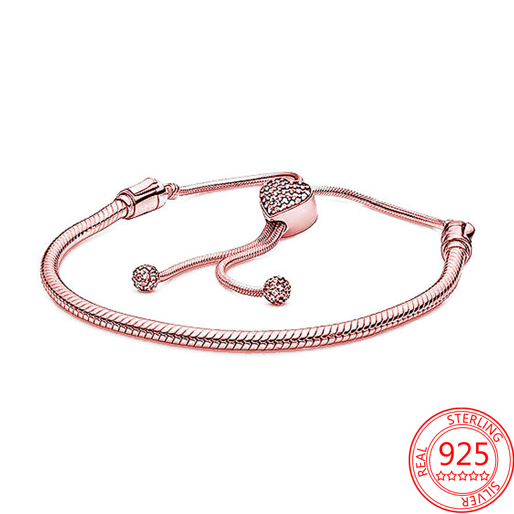 925 Silver Glitter Star and Heart Sliding Buckle Bracelet DIY Women's Bracelet Gift Production Free Delivery