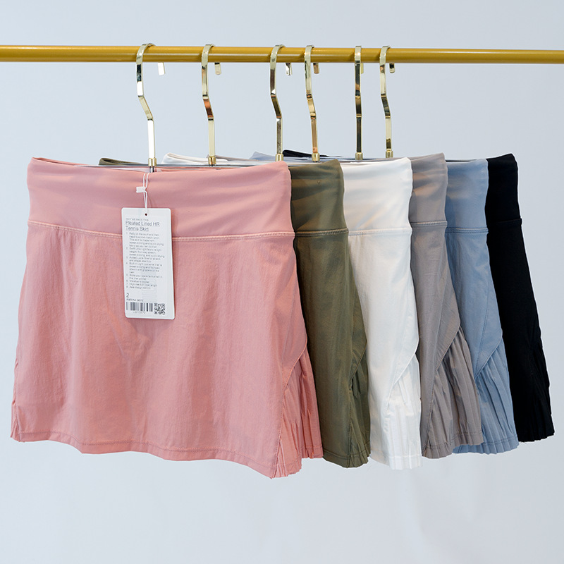 Women Sports Yoga Skirts Pleated Lined Workout Shorts Solid Color Tennis Golf Skirt Anti Exposure Fitness Short Skirt 072