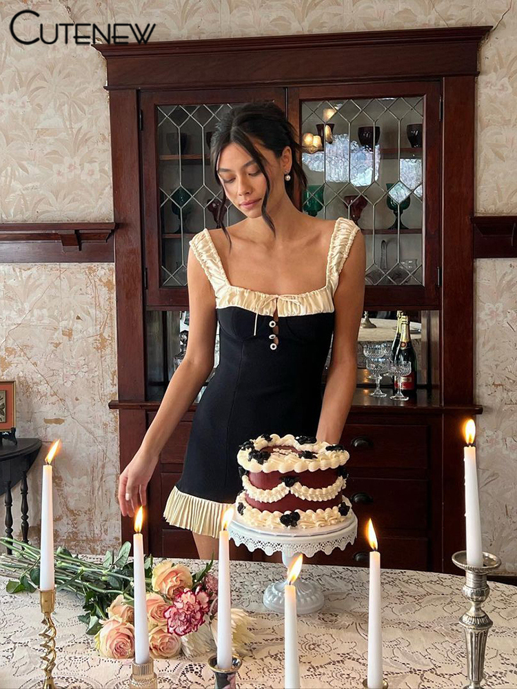 Urban Sexy Dresses Cute Women's Spaghetti Straps Pleated Mini Dress Sexy V-Neck Sleeveless Slim A-line Short Dresses Midnight Party Vestidos 2307