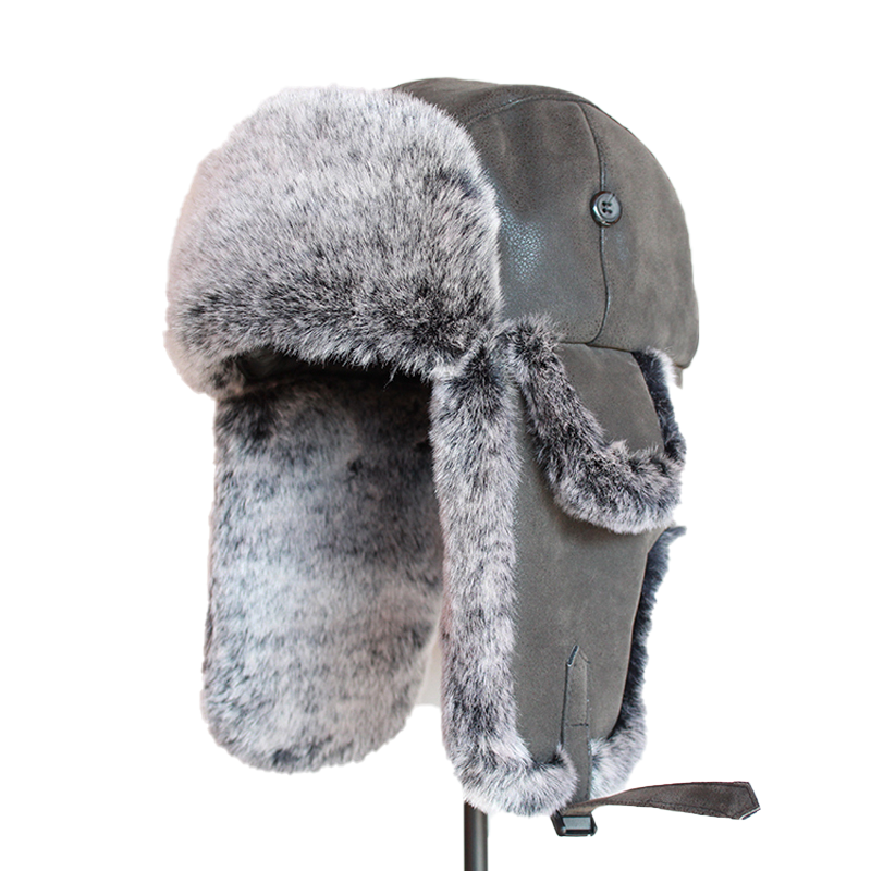 Bomber Hats Winter Men Warm Russian Ushanka Hat with Ear Flap Pu Leather Fur Trapper Cap Earflap D19011503