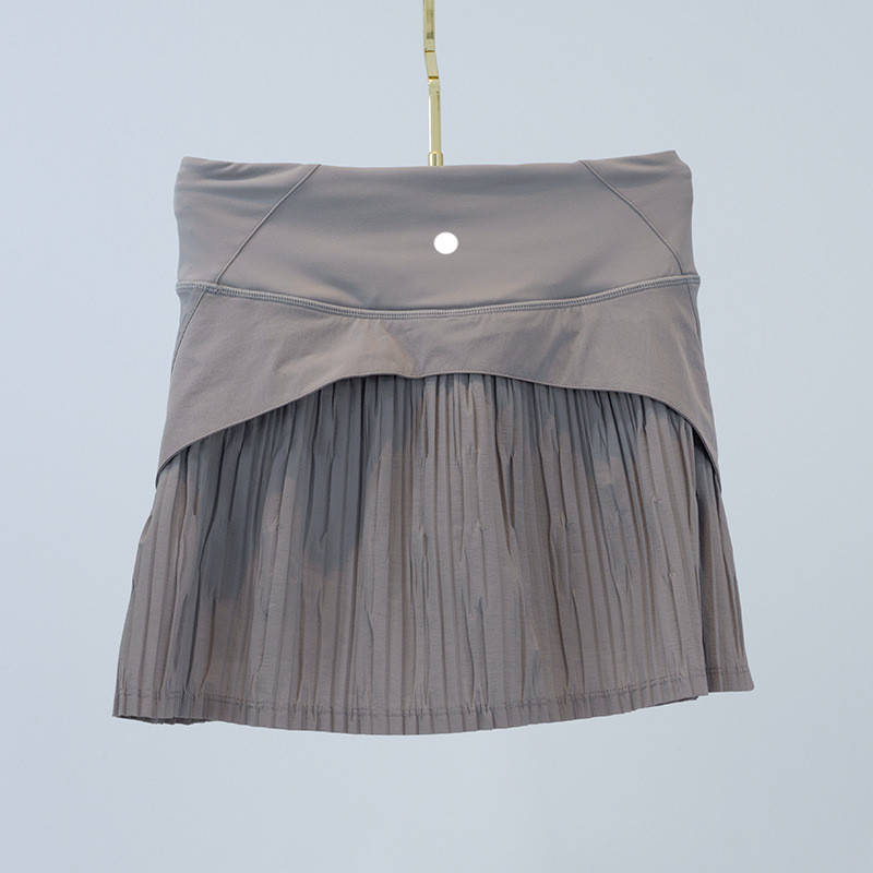 Women Sports Yoga Skirts Pleated Lined Workout Shorts Solid Color Tennis Golf Skirt Anti Exposure Fitness Short Skirt 072