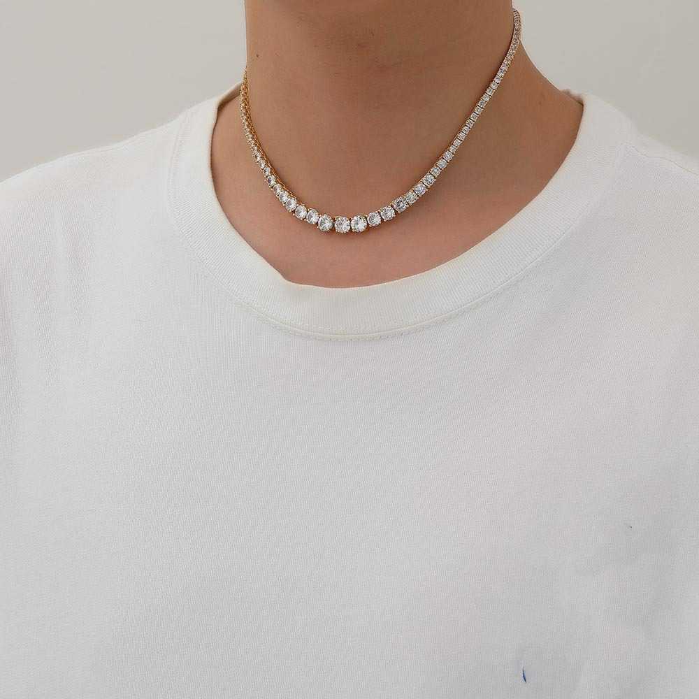 Gradient Size Zircon Tennis Necklace New Ins Fashion Personality Chain Hip Hop Lovers Men's And Women's Necklaces Full Diamond WolfTide Jewe