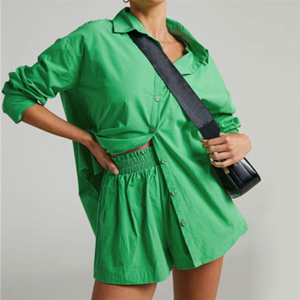 Women's Two Piece Pants Women Tracksuits Shirt With Mini Shorts Cotton Two Pieces Sets Fashion Clothing Outfits Women Blouses Fashion Tracksuits 