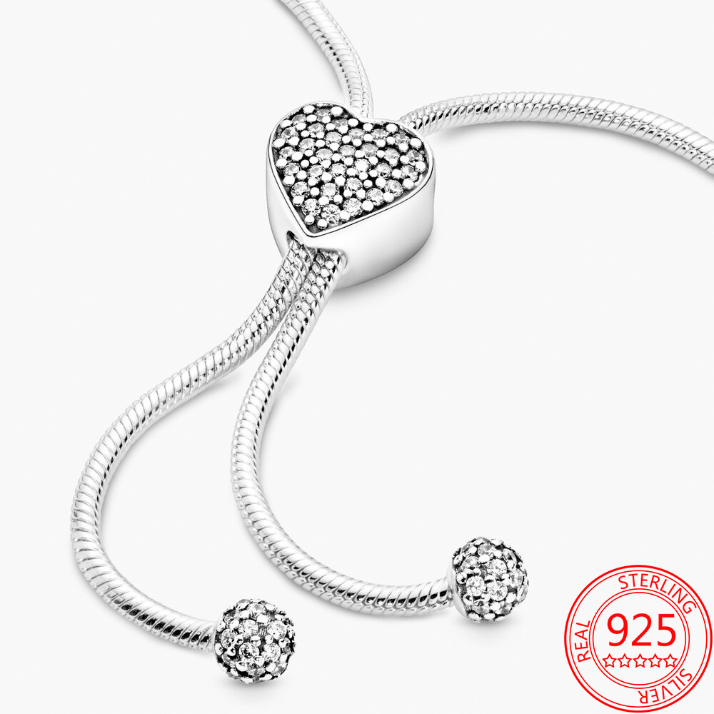 925 Silver Glitter Star and Heart Sliding Buckle Bracelet DIY Women's Bracelet Gift Production Free Delivery