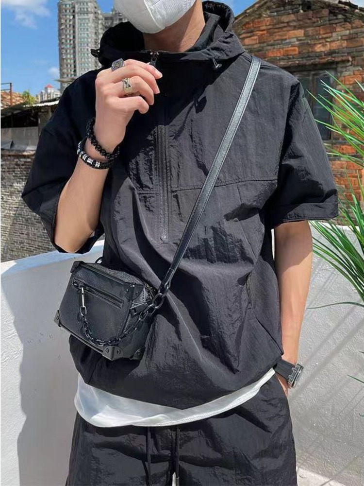 Men's Tracksuits 2Pcs Men Summer Tracksuit Shorts Set Hooded T Shirt Zipped Matching Shorts Solid Cargo Large Size Casual Suit 4XL Male Clothes 2