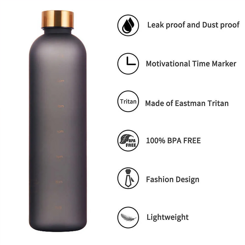 Update New 1 Liters Motivational Drinking Bottle Sports Water Bottles With Time Marker Stickers Portable Reusable Plastic Cups Wholesale