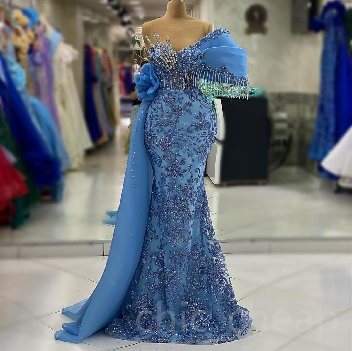 2023 Aso Ebi Sheer Neck Mermaid Prom Dress Beaded Crystals Evening Formal Party Second Reception Birthday Engagement Gowns Dresses Robe De Soiree ZJ69