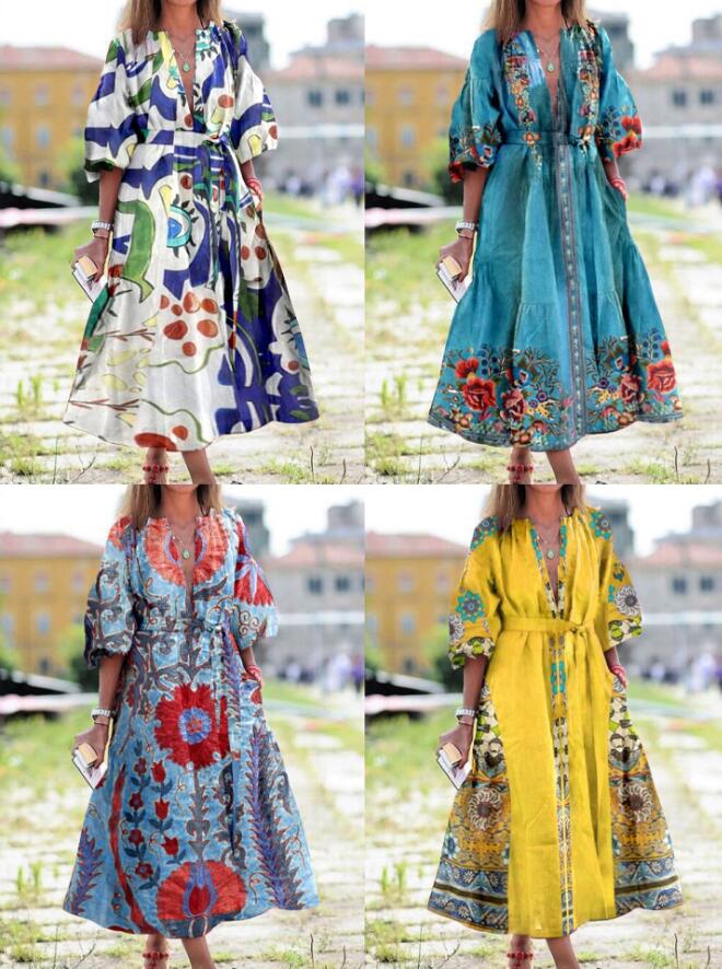 Casual Dresses Woman Dress Vintage V Neck 3/4 Puff Sleeve Floral Print Tassel Large Hem Maxi For Women Femme Robe Drop Delivery Appa Dhayr, Blue
Casual Dresses Woman Dress Vintage V Neck 3/4 Puff Sleeve Floral Print Tassel Large Hem Maxi For Women Femme Robe Drop Delivery Appa Dhayr, Blue