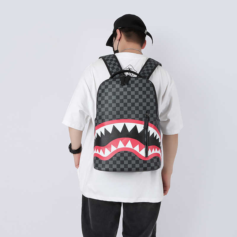 Large Designer Shark Print Backpack for Travel - Durable Fabric with Roomy Interior