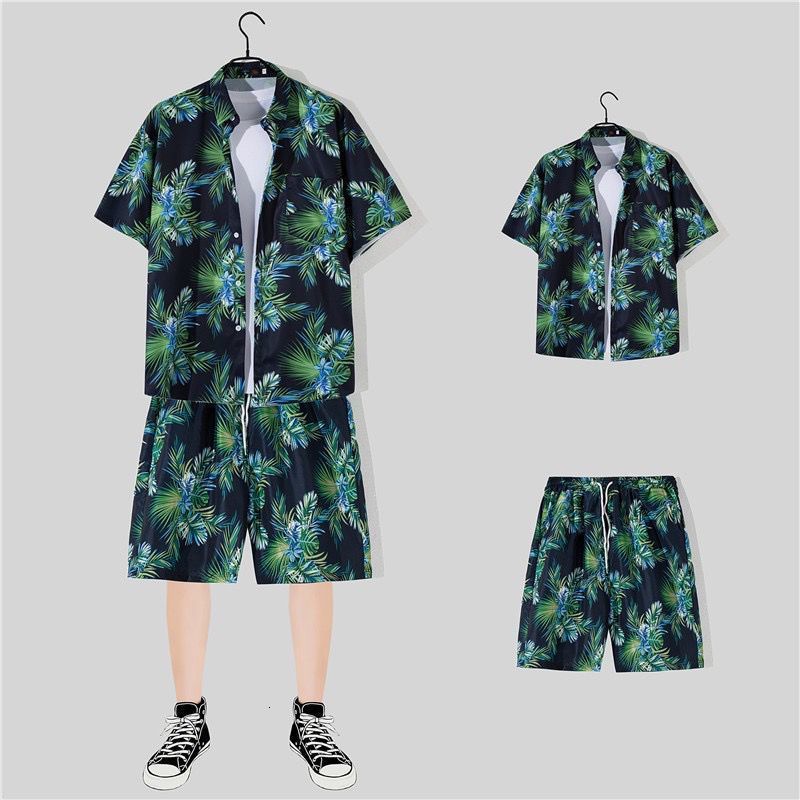Men's Tracksuits Shortsleeved Shirt Casual Suit Trend Summer Beach Quick Dry Printed Sets Hawaiian Couples Tops Shirts Sports Shorts Set 230707