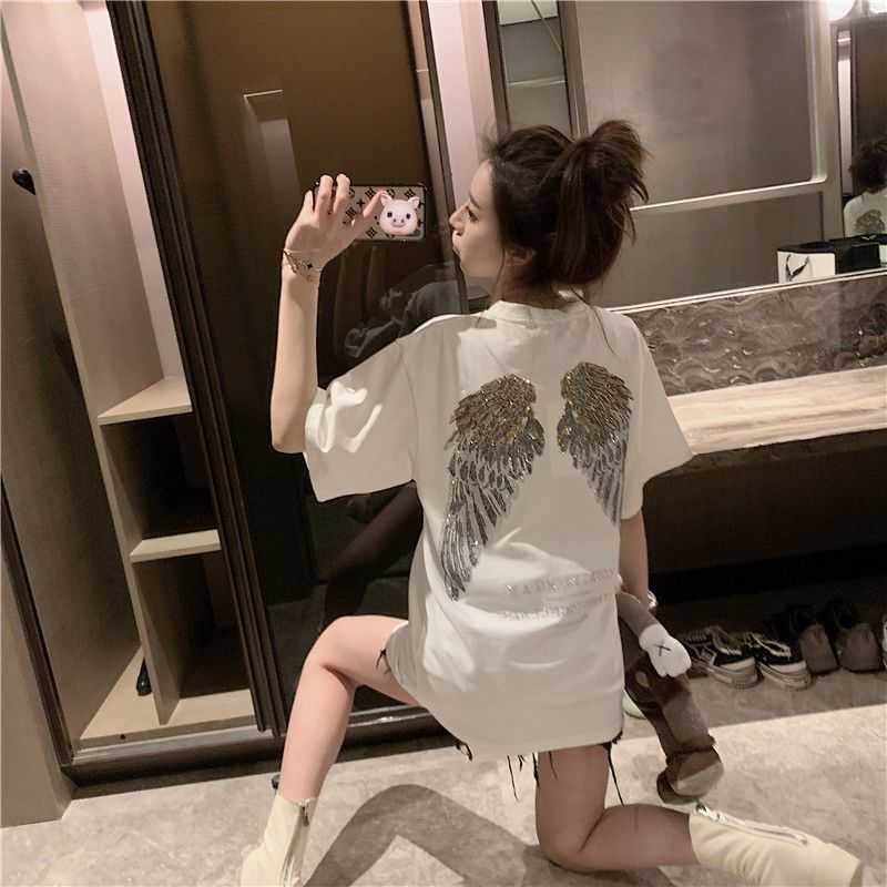 Women's T-Shirt Summer Korean Design Sense Heavy Industry Hot Diamond Wings Loose Medium Length Large Cotton Short Sleeve T-shirt Women's Top
Women's T-Shirt Summer Korean Design Sense Heavy Industry Hot Diamond Wings Loose Medium Length Large Cotton Short Sleeve T-shirt Women's Top