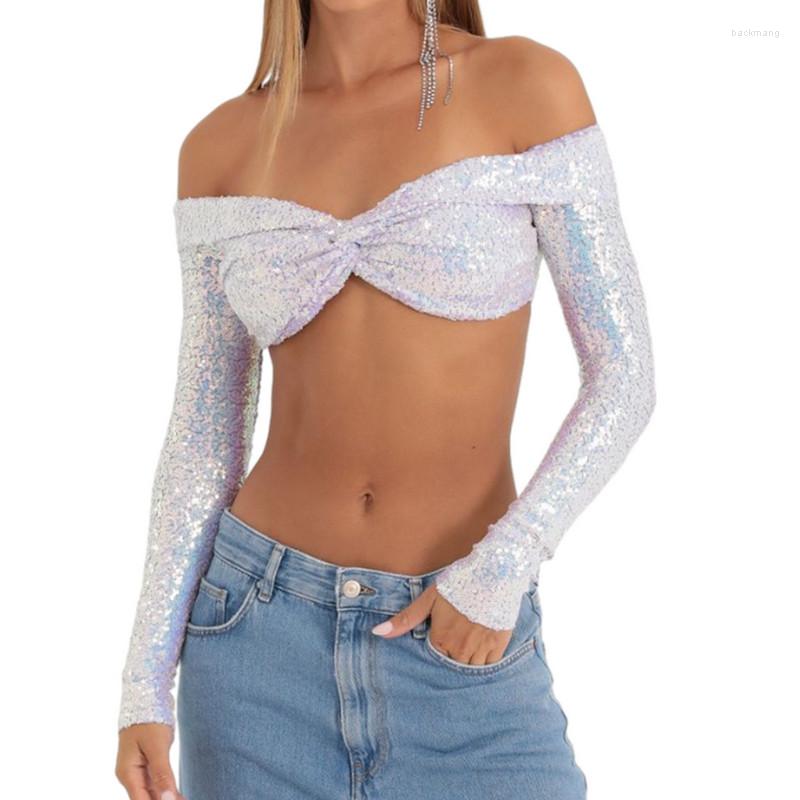 Women' T Shirts Women Sexy Sequined Crop Top Y2k Clothes Luxury Long Sleeve Off-shoulder Backless Shiny Tees Club Streetwear
Women' T Shirts Women Sexy Sequined Crop Top Y2k Clothes Luxury Long Sleeve Off-shoulder Backless Shiny Tees Club Streetwear