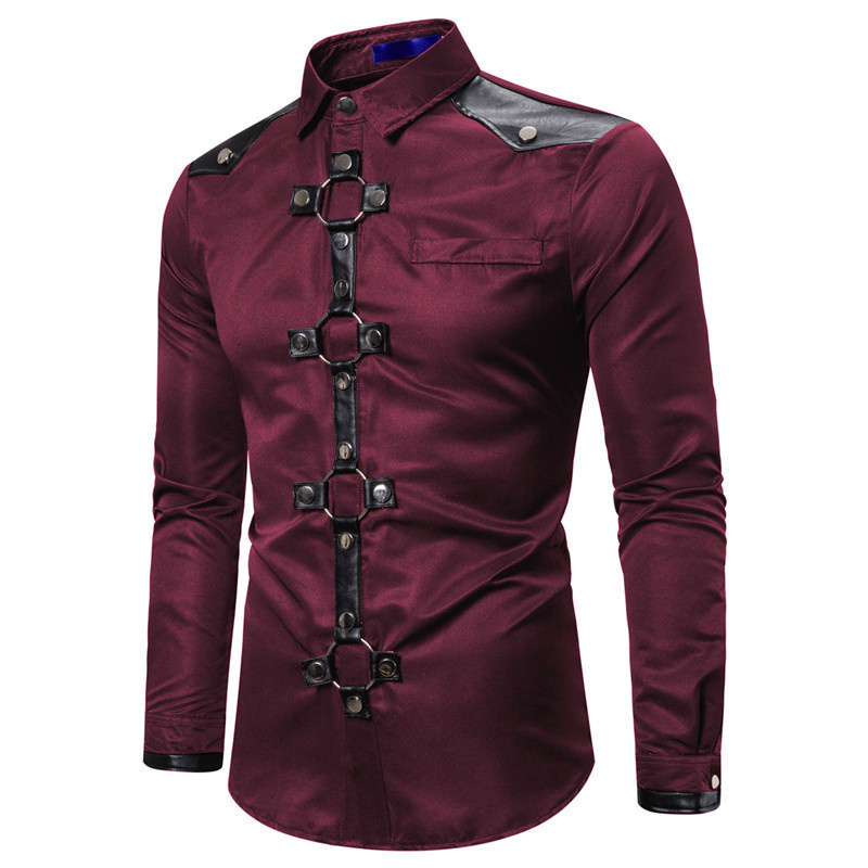 Men's Dress Shirts Gothic Rivet Long Sleeve Tops Retro Medieval Renaissance Victorian Blouse Steampunk Casual Cotton Shirt 230707