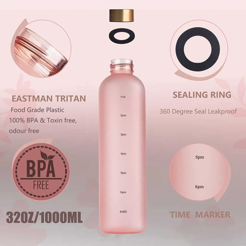 Update New 1 Liters Motivational Drinking Bottle Sports Water Bottles With Time Marker Stickers Portable Reusable Plastic Cups Wholesale