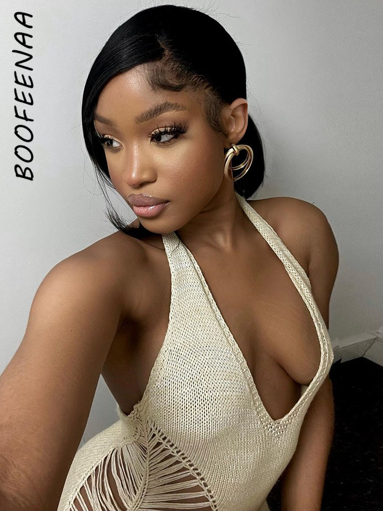 Urban Sexy Dresses BOOFEENAA Vacation Summer Dress Women Elegant Sexy Knitted Vestido Side Cut Out Backless Halte Long Maxi Dresses C82-EZ28 230707