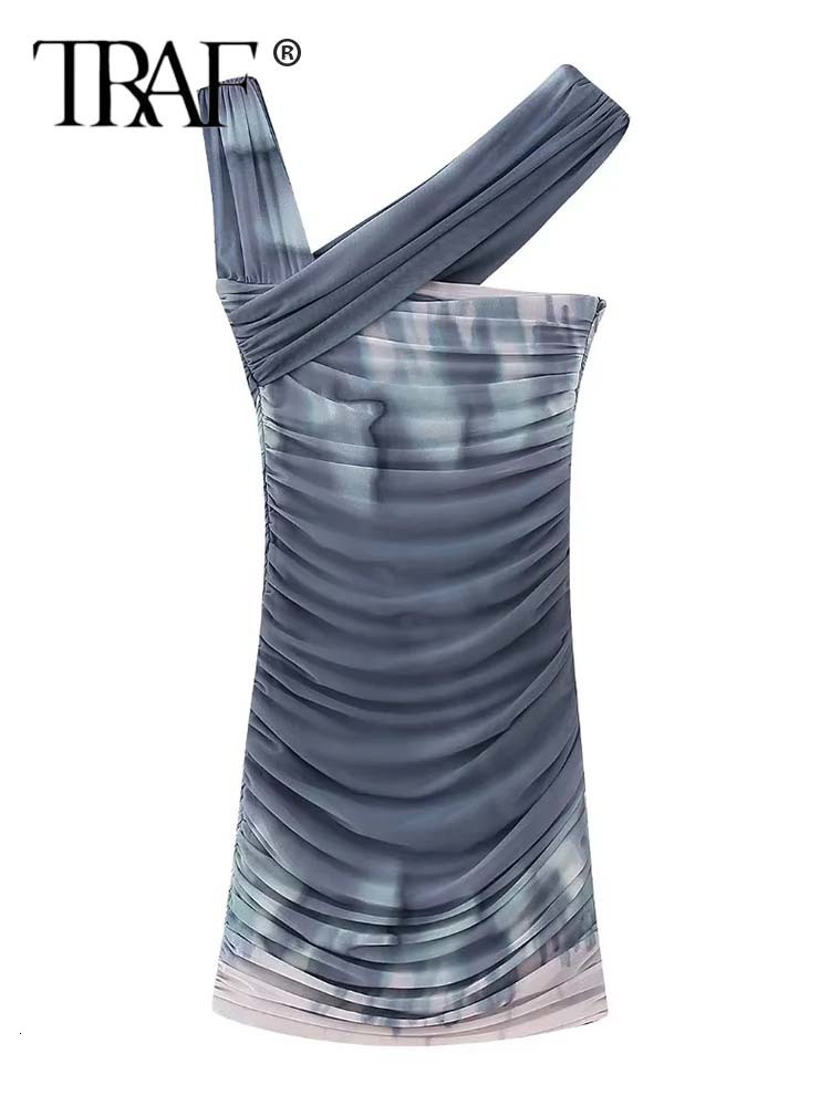 Urban Sexy Dresses TRAF Print Mini Dress Women Sleeveless Slip Maxi Dress Woman Tie Dye Summer Women's Dresses Asymmetric Backless Evening Dresse