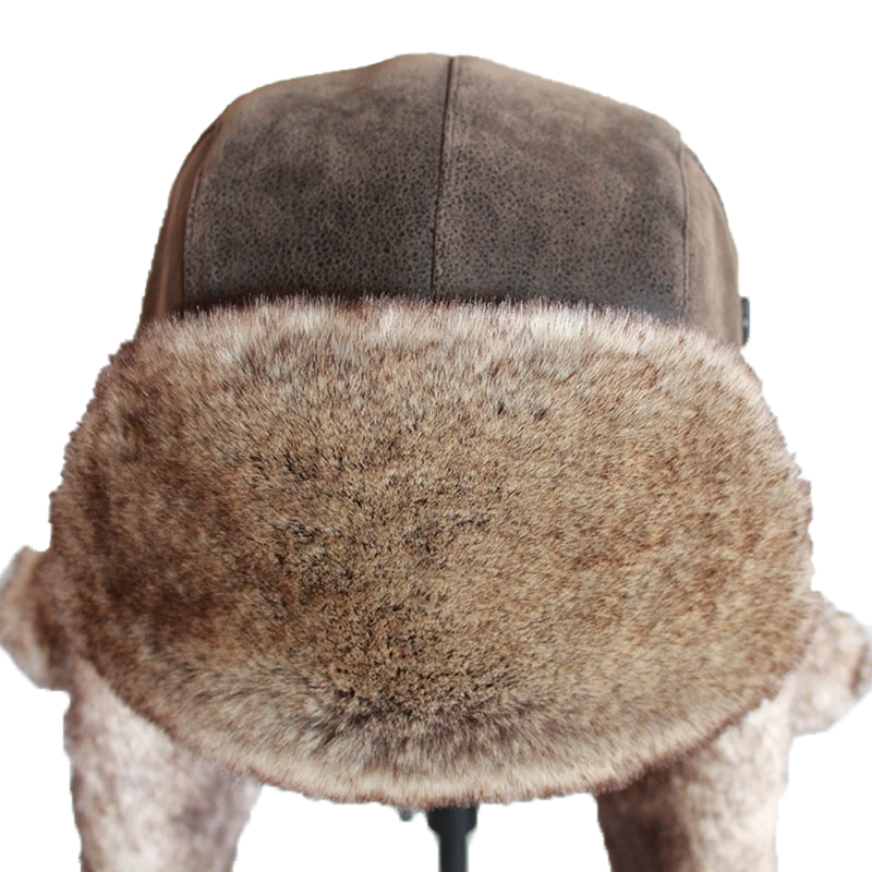 Bomber Hats Winter Men Warm Russian Ushanka Hat with Ear Flap Pu Leather Fur Trapper Cap Earflap D19011503