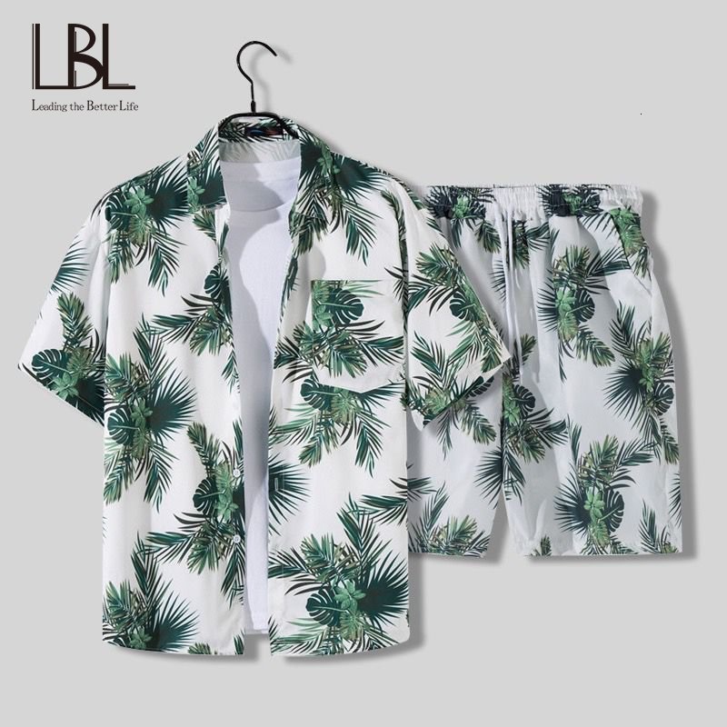 Men's Tracksuits Shortsleeved Shirt Casual Suit Trend Summer Beach Quick Dry Printed Sets Hawaiian Couples Tops Shirts Sports Shorts Set 230707