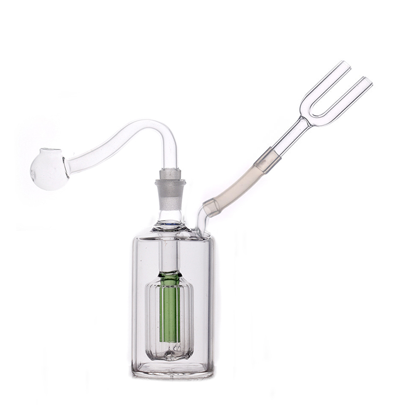 Snuff Snorter Sniffer Smoking Water Pipe 10mm Bong Inline Matrix Percolator Recycler Ash Catcher Bong with 10mm Male Glass Oil Burner Pipe and Hose