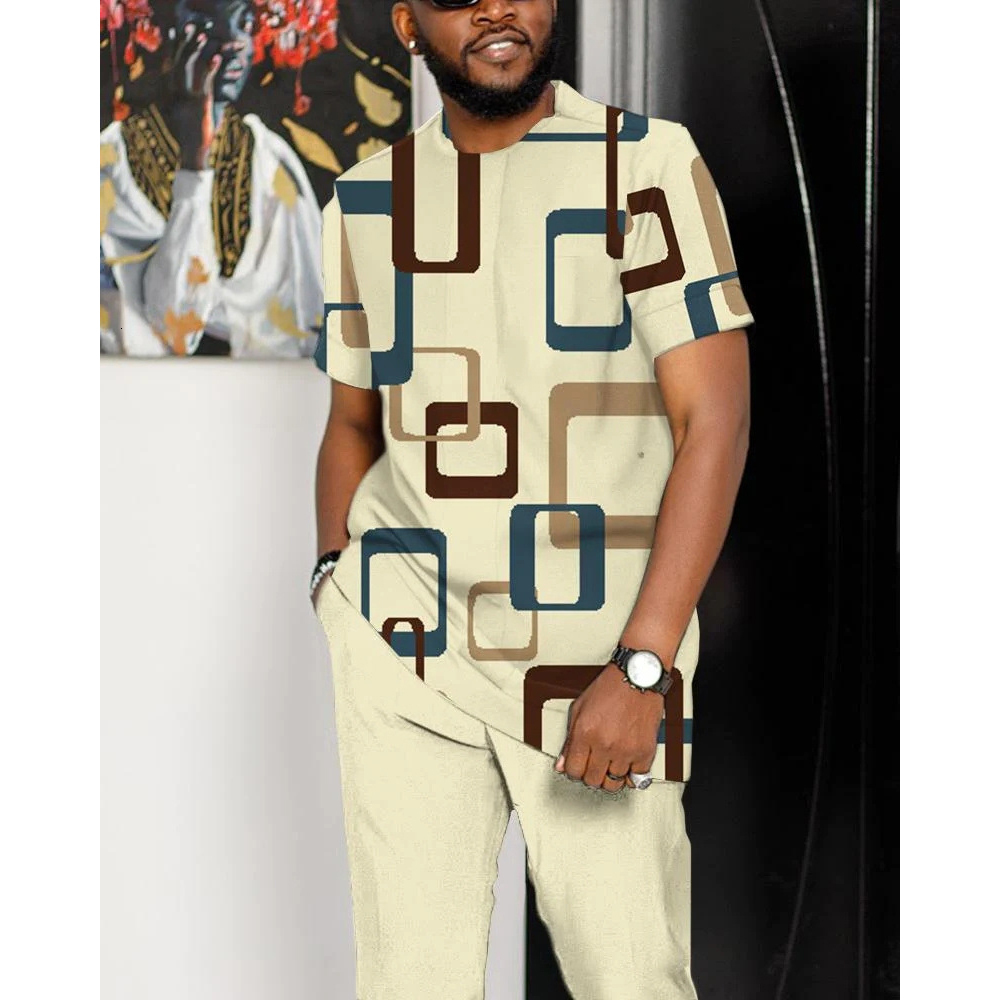 Men's Tracksuits Summer Man Tracksuit Clothes T-Shirt Fashion Streetwear Short Sleeves Trousers Suit Jogging Male Vintage Sportwear 2Piece Set 23