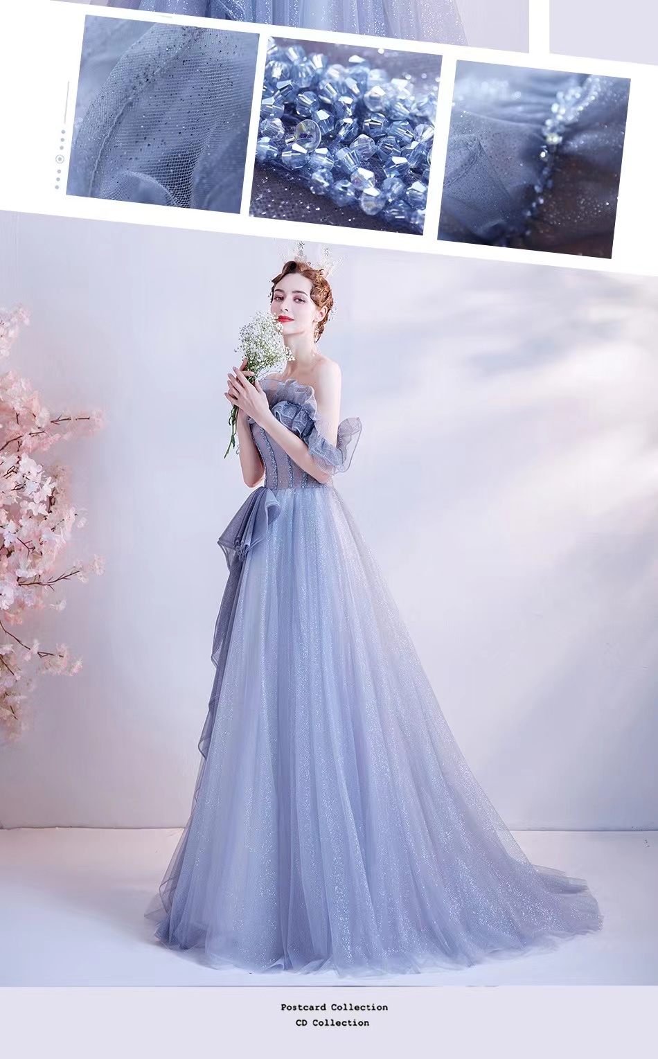 Elegant Light Sky Blue Evening Dresses Arabic Luxurious Prom Dresses Beaded Women Formal Party Second Reception Birthday Engagement Gowns